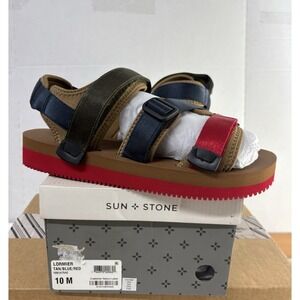 SUN + STONE Men's Blue/Red/Tan Adjustable Lormier Round Toe Platform Sandals 10M